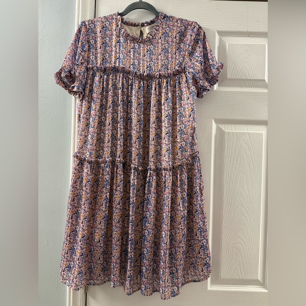 Molly Bracken Premium Floral Tiered Mini Dress With Ruffled Neckline Size Small